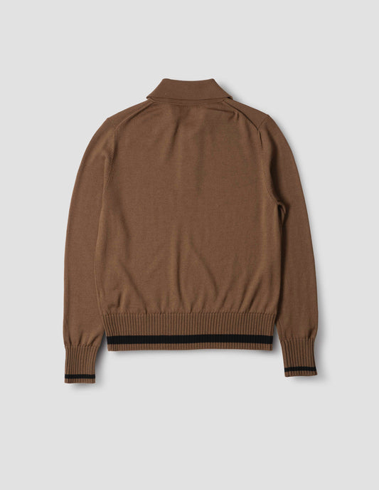 HEAVY TRIM POLO | EXTRAFINE MERINO WOOL | TOBACCO / BLACK