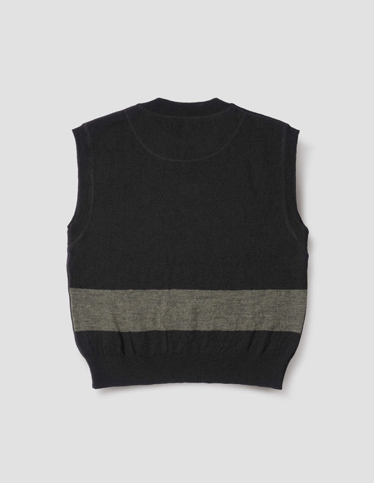 MHL. BLOCK STRIPE SLIPOVER | DRY WOOL | BLACK / OLIVE