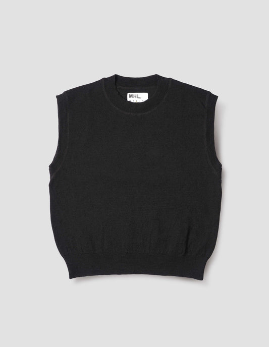 MHL. BLOCK STRIPE SLIPOVER | DRY WOOL | BLACK / OLIVE