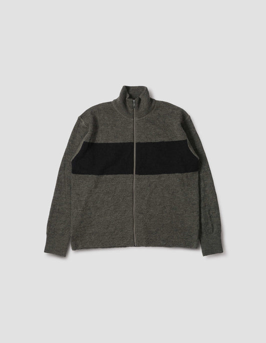 MHL. STRIPE ZIP THROUGH | DRY WOOL | OLIVE / BLACK