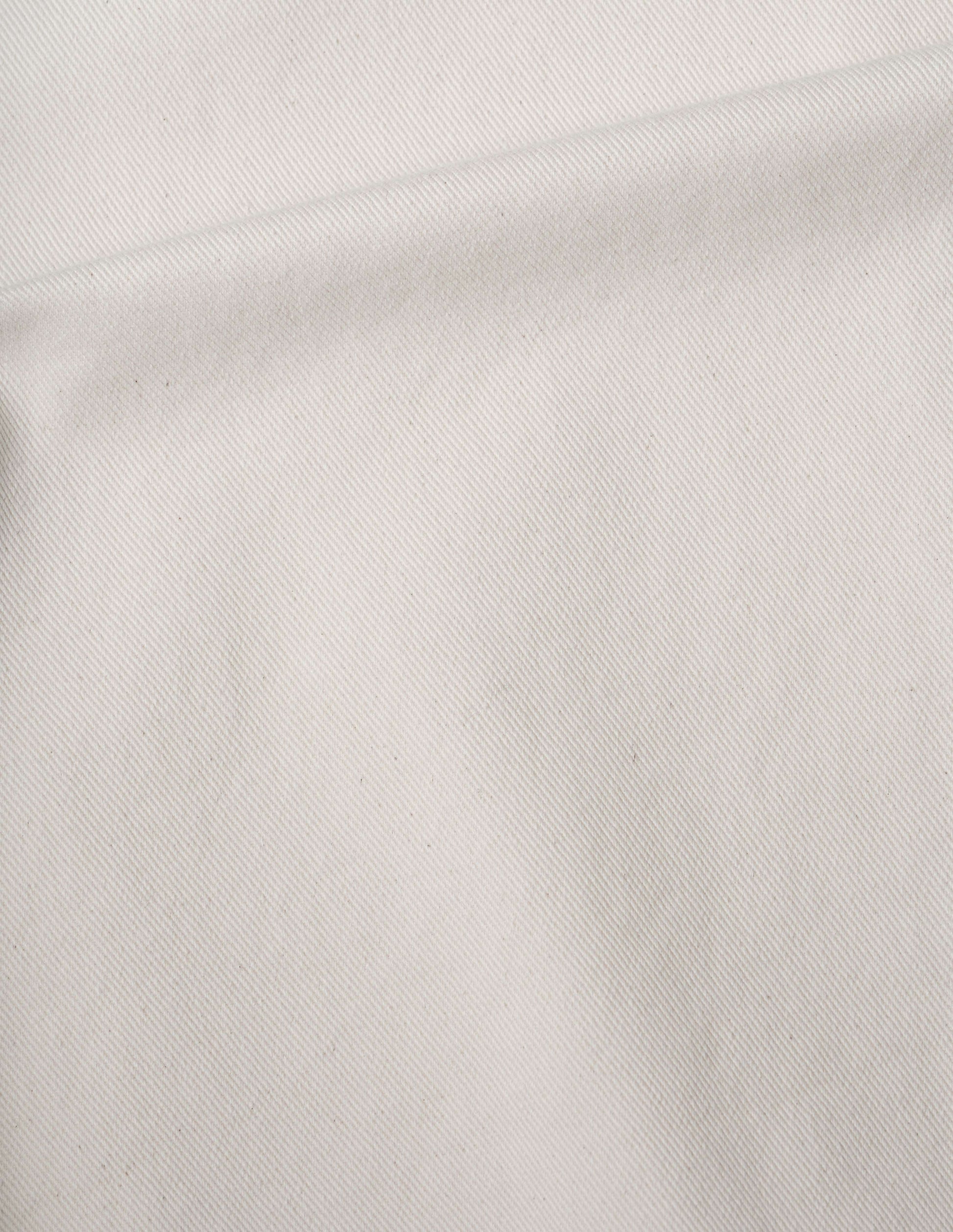 Off white tool pocket trousers, natural cotton denim, fabric swatch.