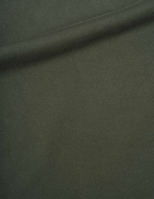 Green sweatshirt lightweight loopback fabric swatch.