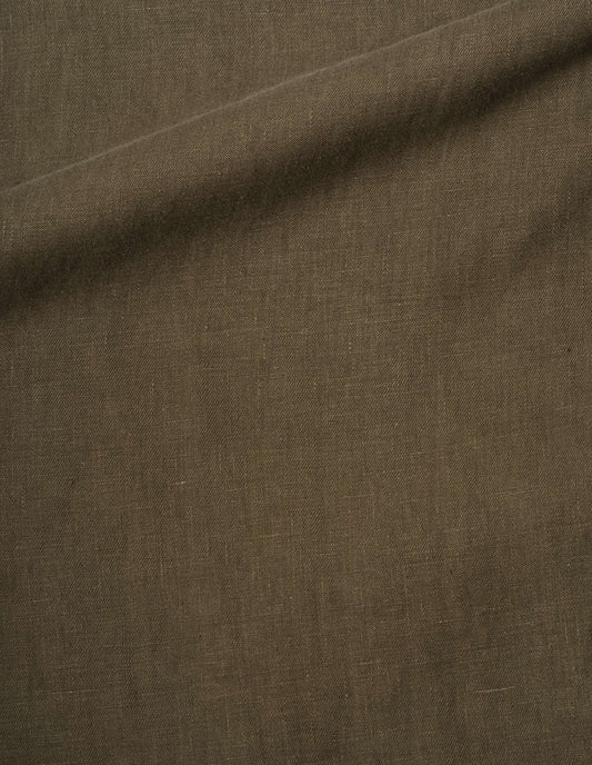 Green/brown blazer compact linen twill fabric swatch.