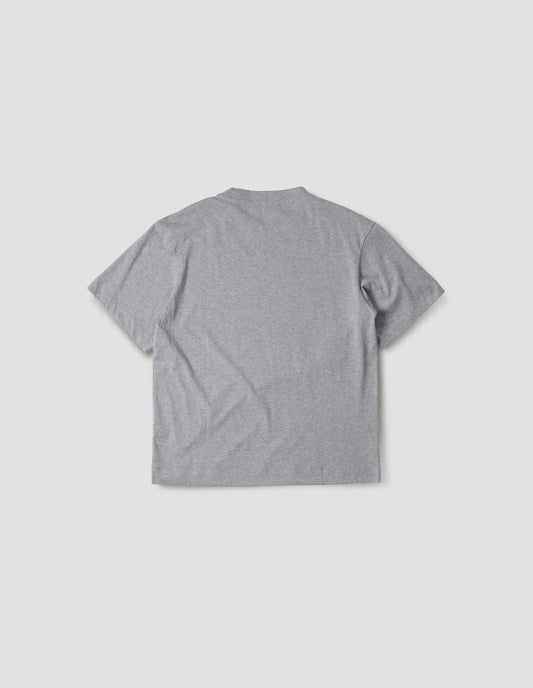 Grey cotton short sleeve t-shirt, back flat lay view.