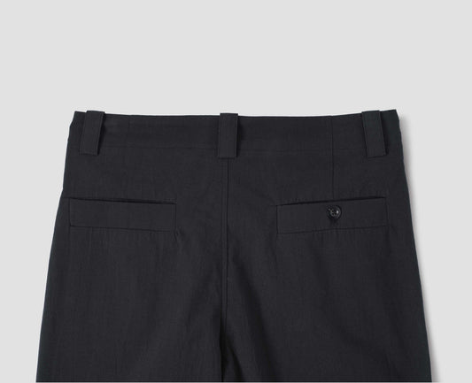 TWIN PLEAT TROUSERS | YARN DYE COTTON PLAINWEAVE | BLACK