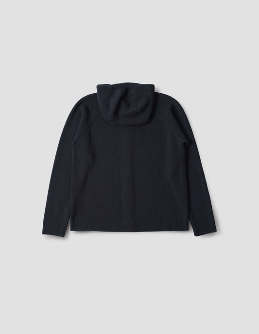 ZIP THROUGH HOODIE | EXTRAFINE MERINO WOOL | INK