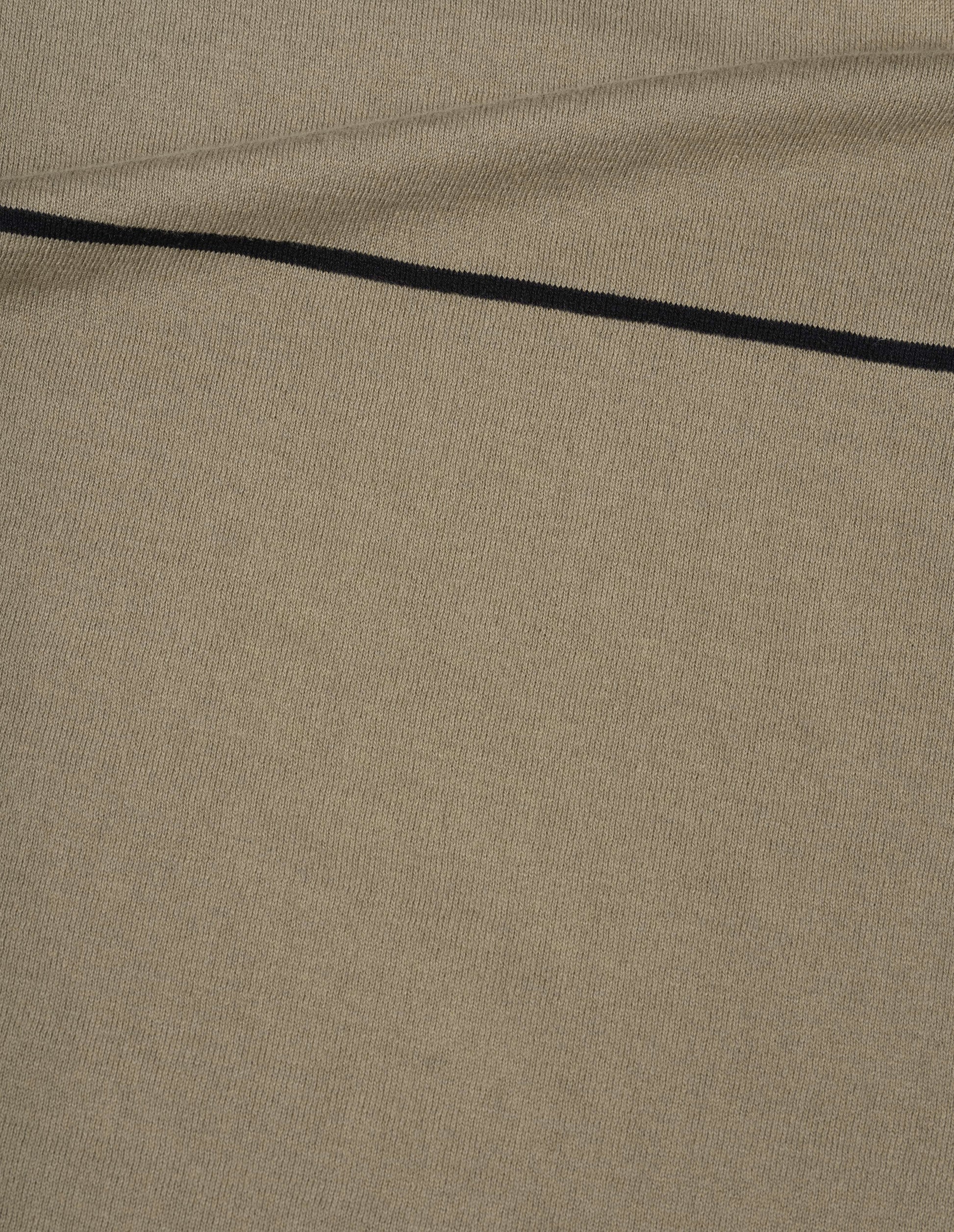 Dark beige fine cotton merino knitted t-shirt fabric swatch.