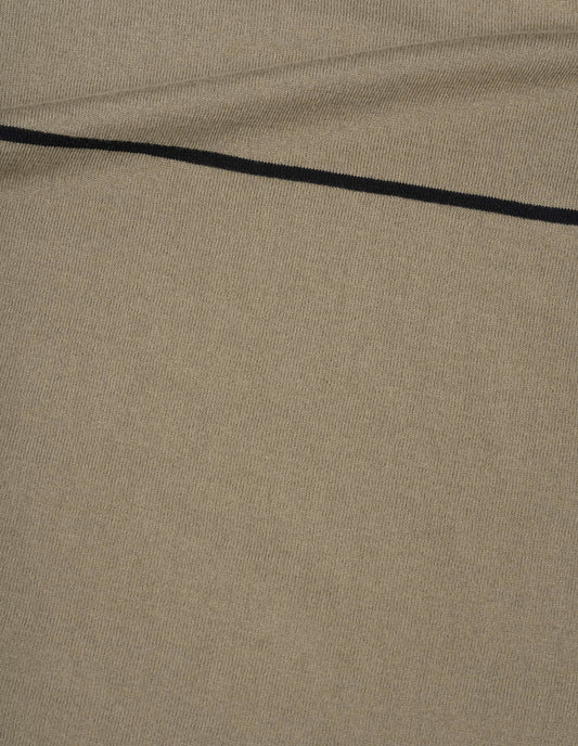 Dark beige fine cotton merino knitted t-shirt fabric swatch.