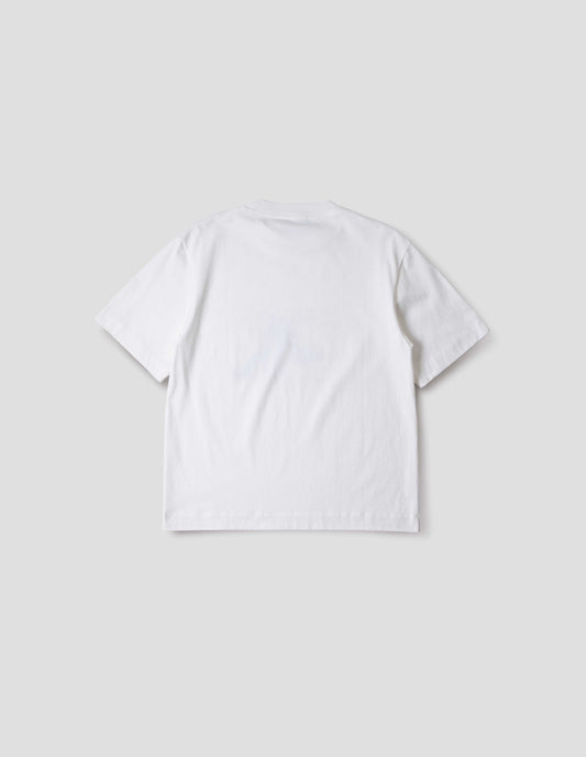 White boxy crew neck t-shirt. Back flat way view.