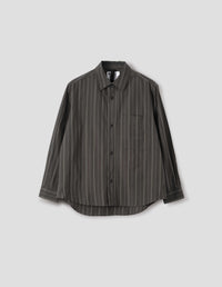 MHL. BASIC SHIRT | BOLD STRIPE COTTON | OFF BLACK / KHAKI