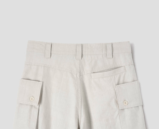 MHL. CARGO POCKET TROUSERS | IRREGULAR COTTON DRILL | CHALK