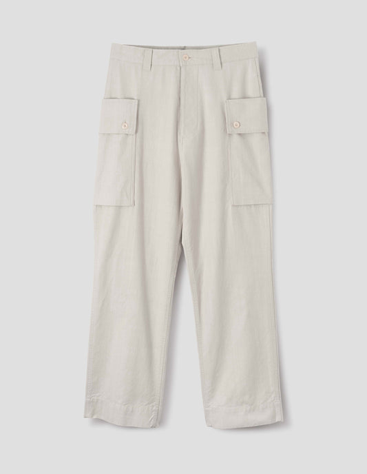 MHL. CARGO POCKET TROUSERS | IRREGULAR COTTON DRILL | CHALK