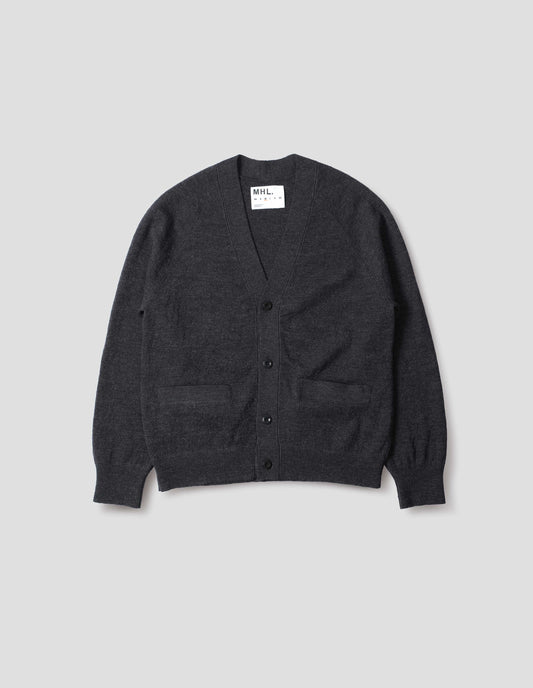 MHL. FLATLOCK CARDIGAN | PURE WOOL | CHARCOAL