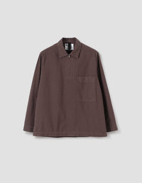 MHL. LONG SLEEVE HALF ZIP PULL ON SHIRT | COTTON CANVAS SHIRTING | EARTH