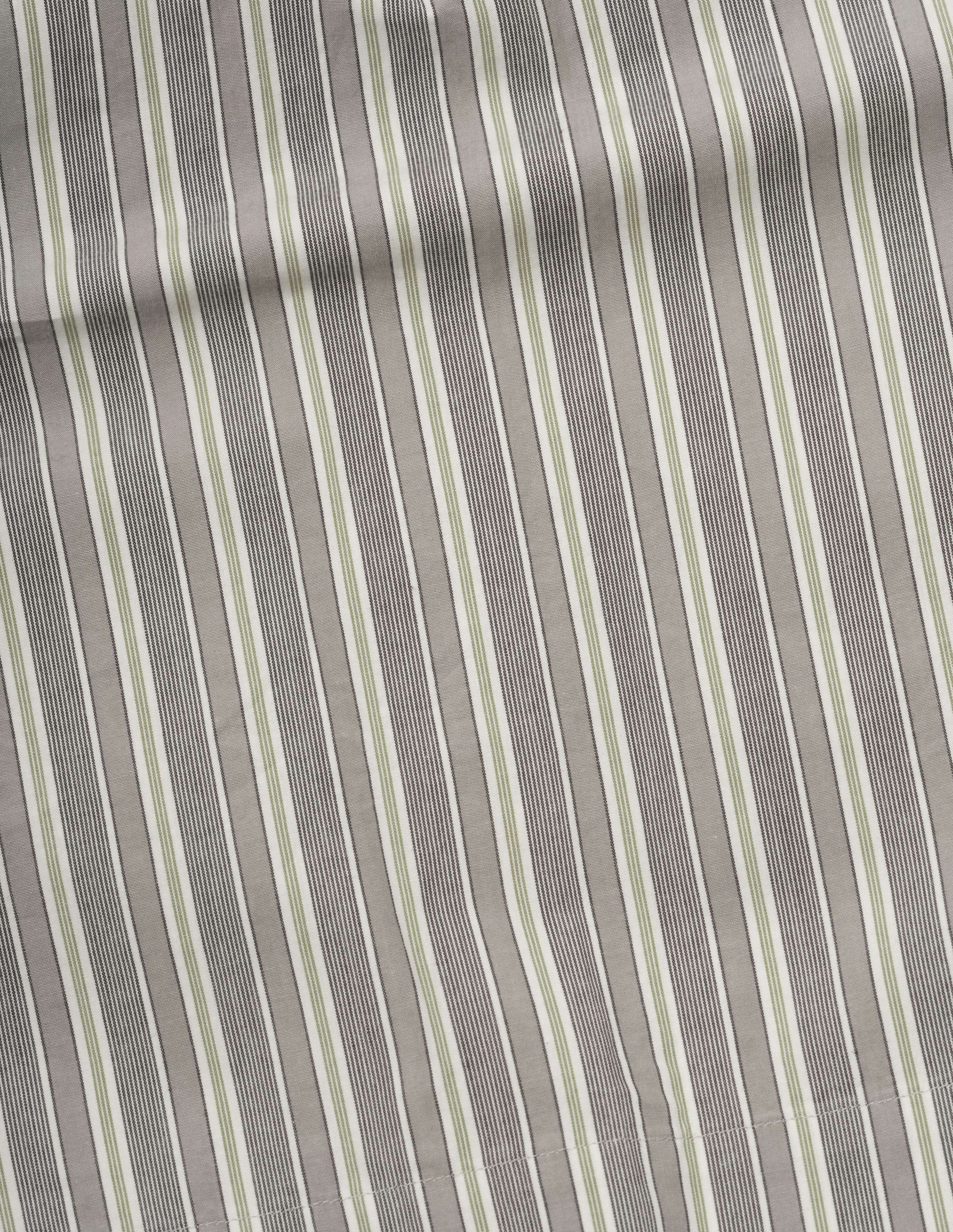 Grey, white and yellow pyjama stripe cotton shirt, fabric swatch.