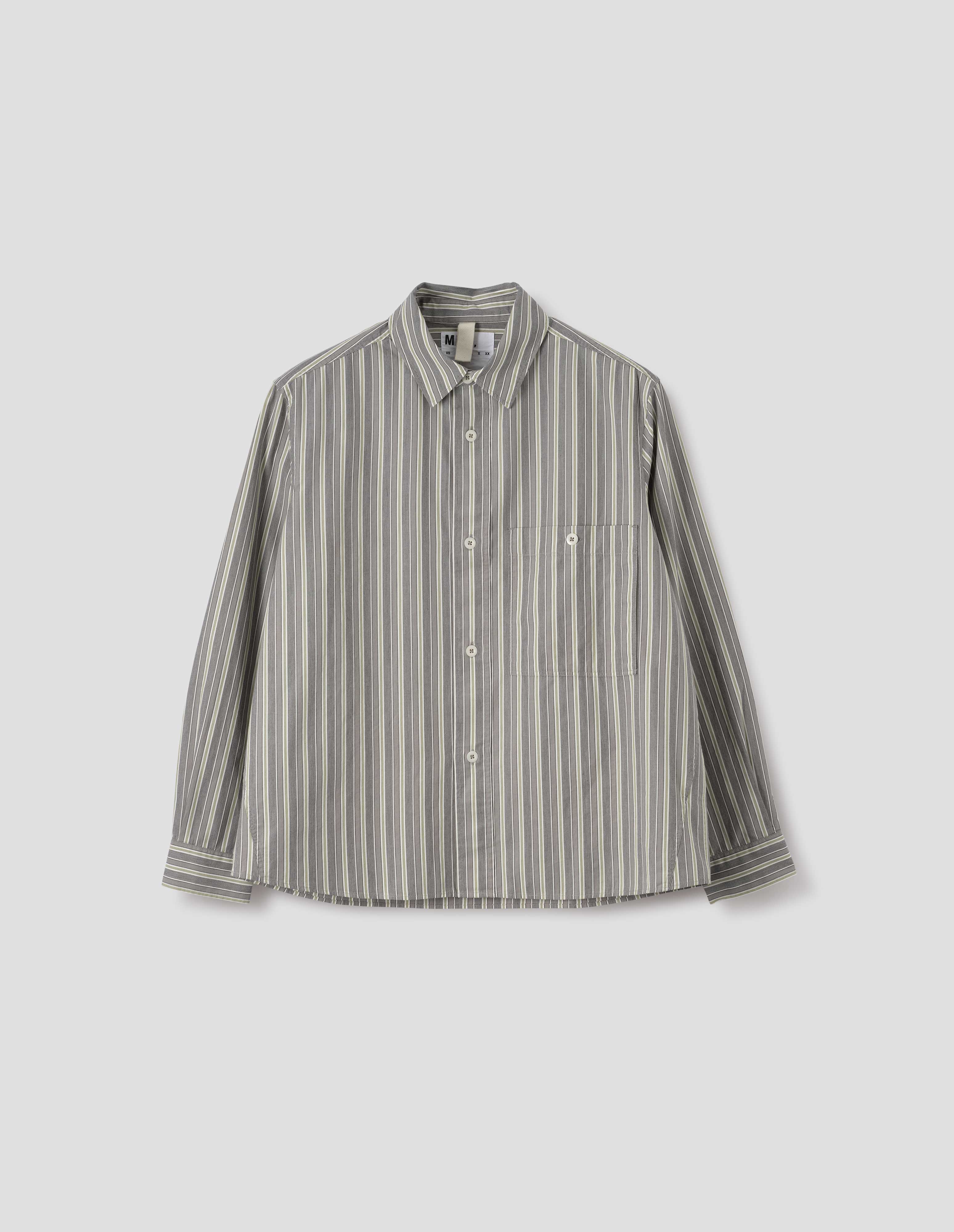 White and grey stripe cotton Overall Shirt | MHL. by Margaret Howell