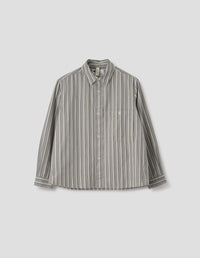 MHL. OVERALL SHIRT | PYJAMA STRIPE COTTON | OFF WHITE / GREY / ZEST