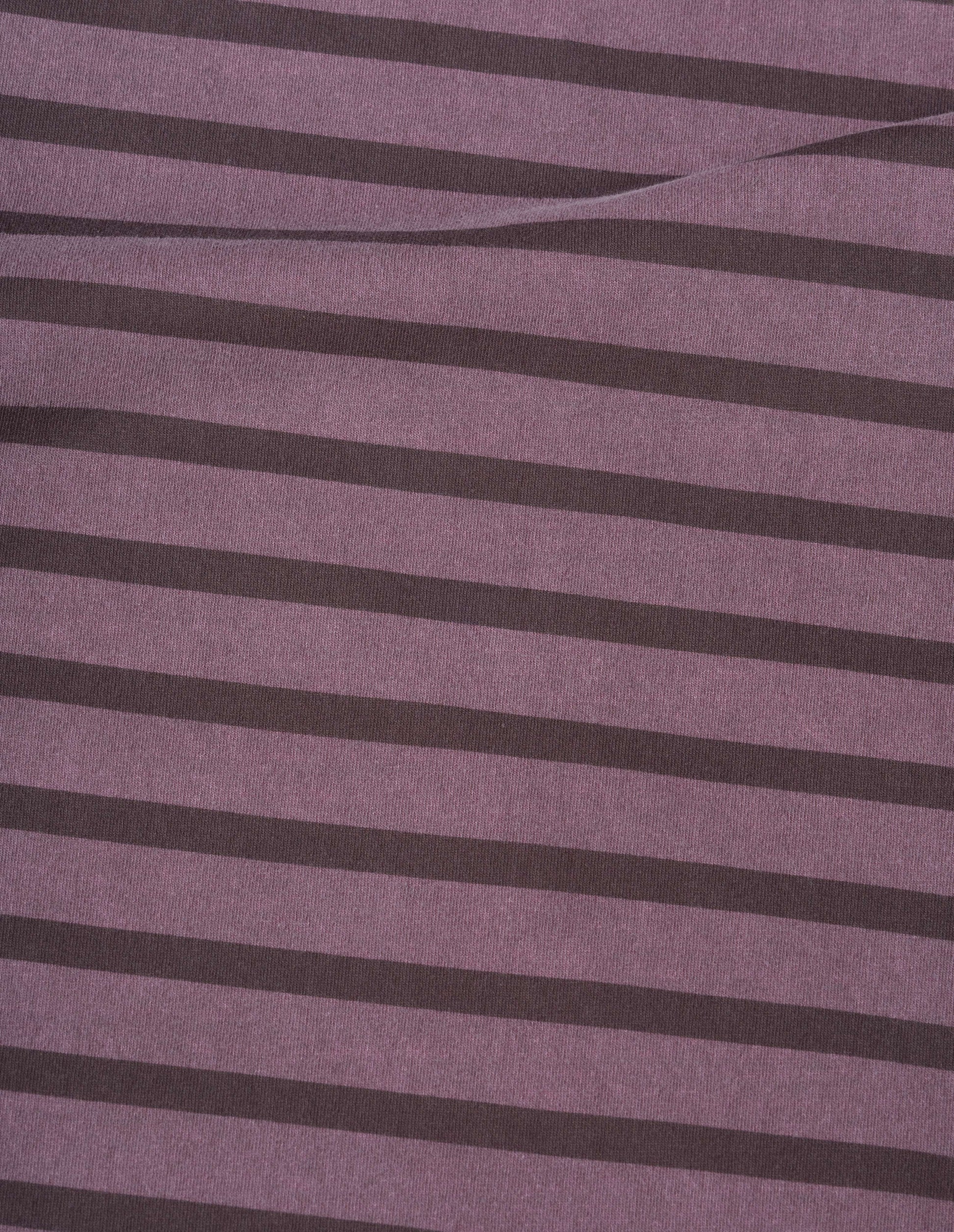 Purple with brown stripes lightweight compact cotton jersey t-shirt, fabric swatch. 
