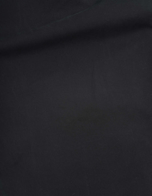 Black matte cotton twill trousers fabric swatch.