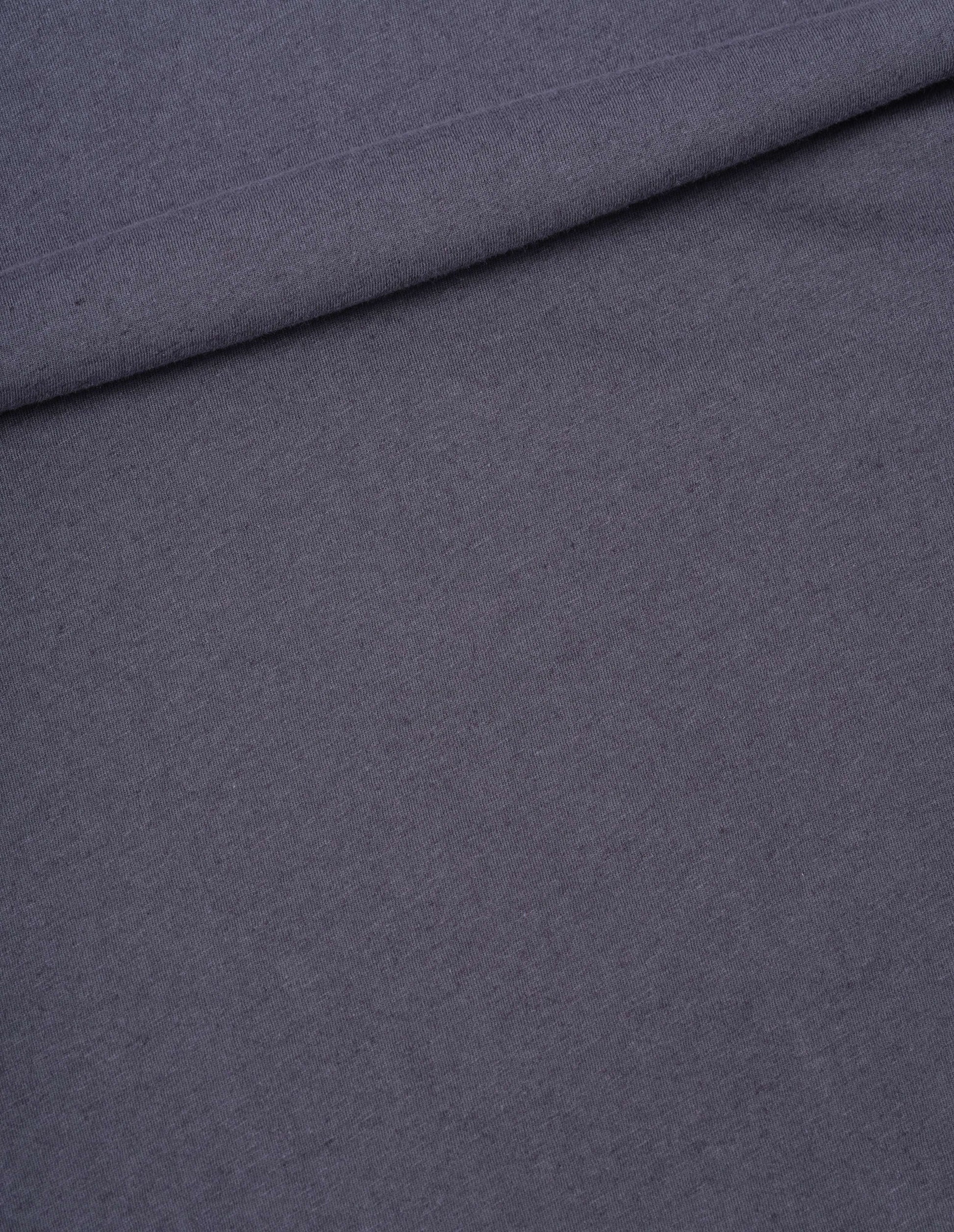 Greyish blue organic cotton linen jersey t-shirt, fabric swatch.