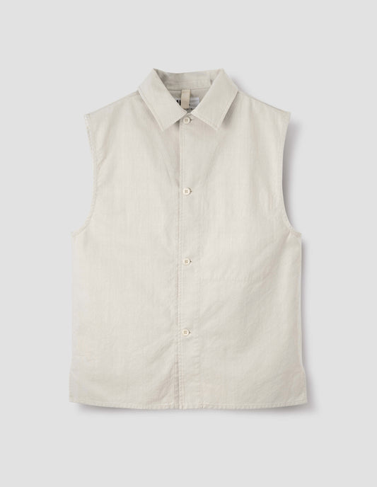 MHL. SLEEVELESS OVERSHIRT | IRREGULAR COTTON DRILL | CHALK