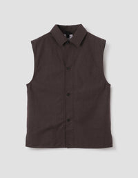 MHL. SLEEVELESS OVERSHIRT | IRREGULAR COTTON DRILL | MAHOGANY