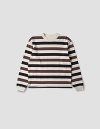 MHL. WIDE CREW MATELOT | THREE COLOUR BLOCK STRIPE | CHALK / INK / GRAPE