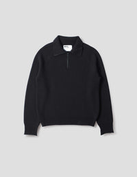 MHL. ZIP UP POLO JUMPER | WOOL COTTON | BLACK