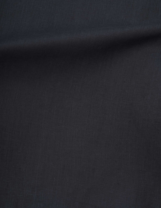 Dark blue dry linen plainweave shorts fabric swatch.