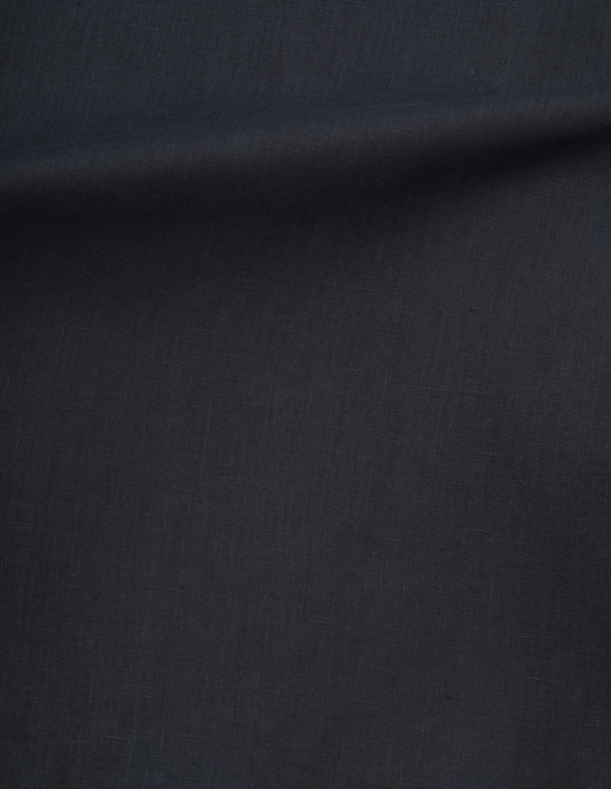 Dark navy dry plainweave linen trousers, fabric swatch.