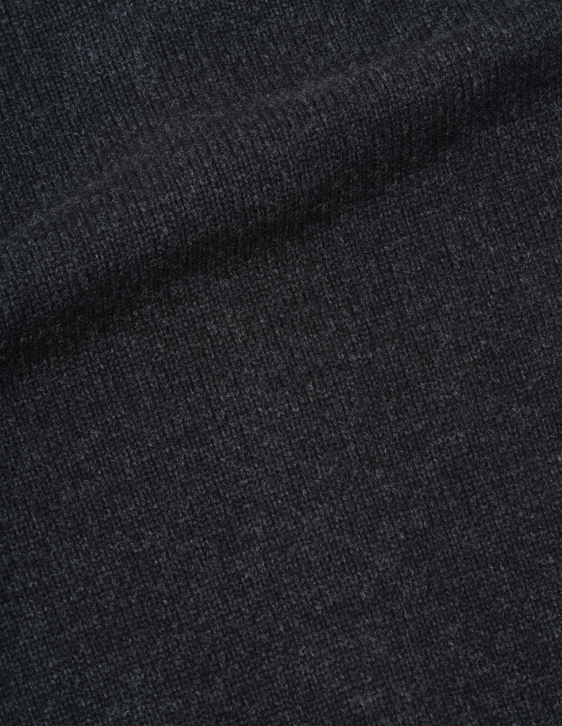 Dark grey irregular spun wool zip collar cardigan, fabric swatch. 