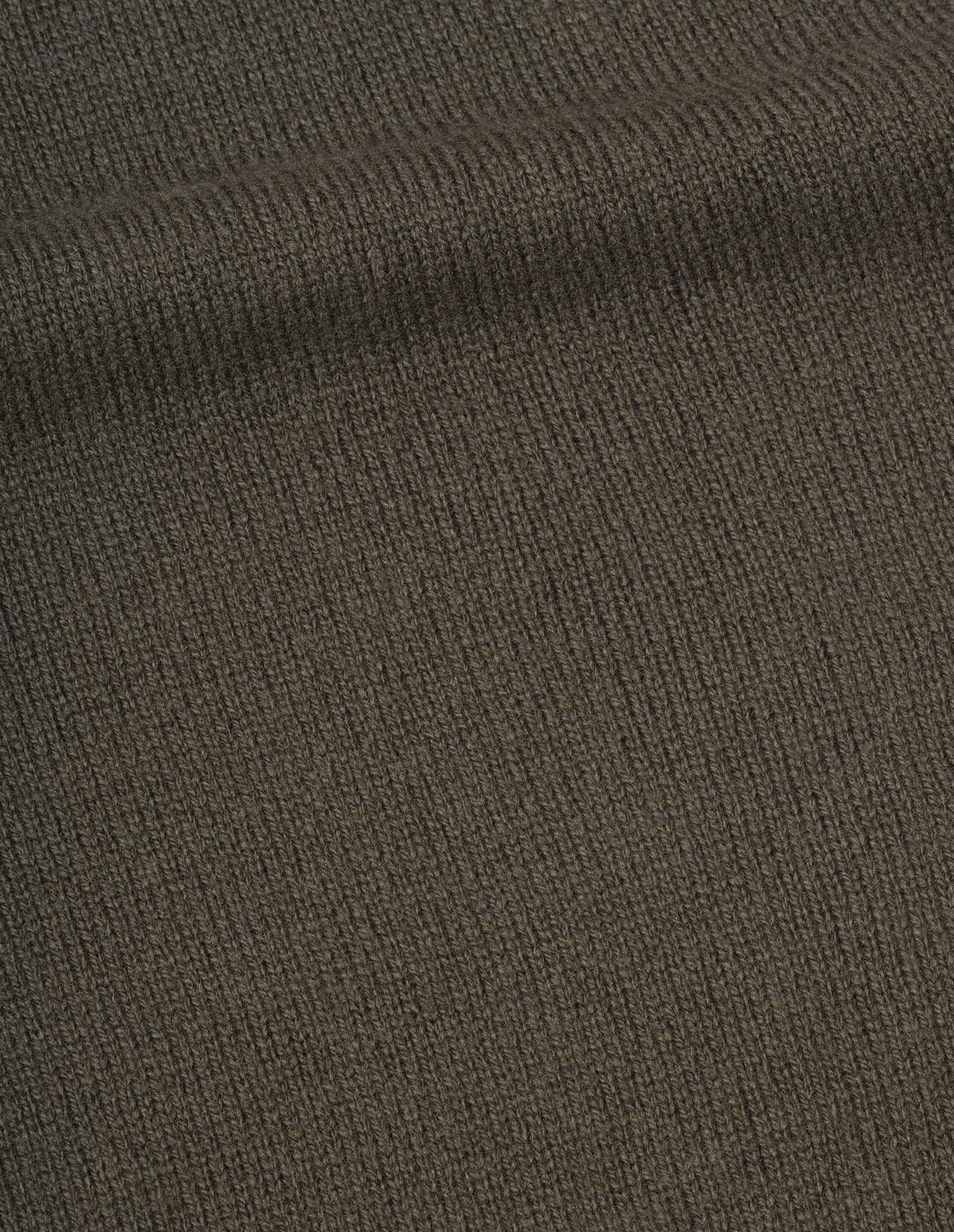 Greenish brown irregular spun wool zip collar cardigan, fabric swatch. 