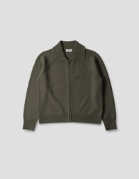 ZIP COLLAR CARDIGAN | IRREGULAR SPUN WOOL | KHAKI