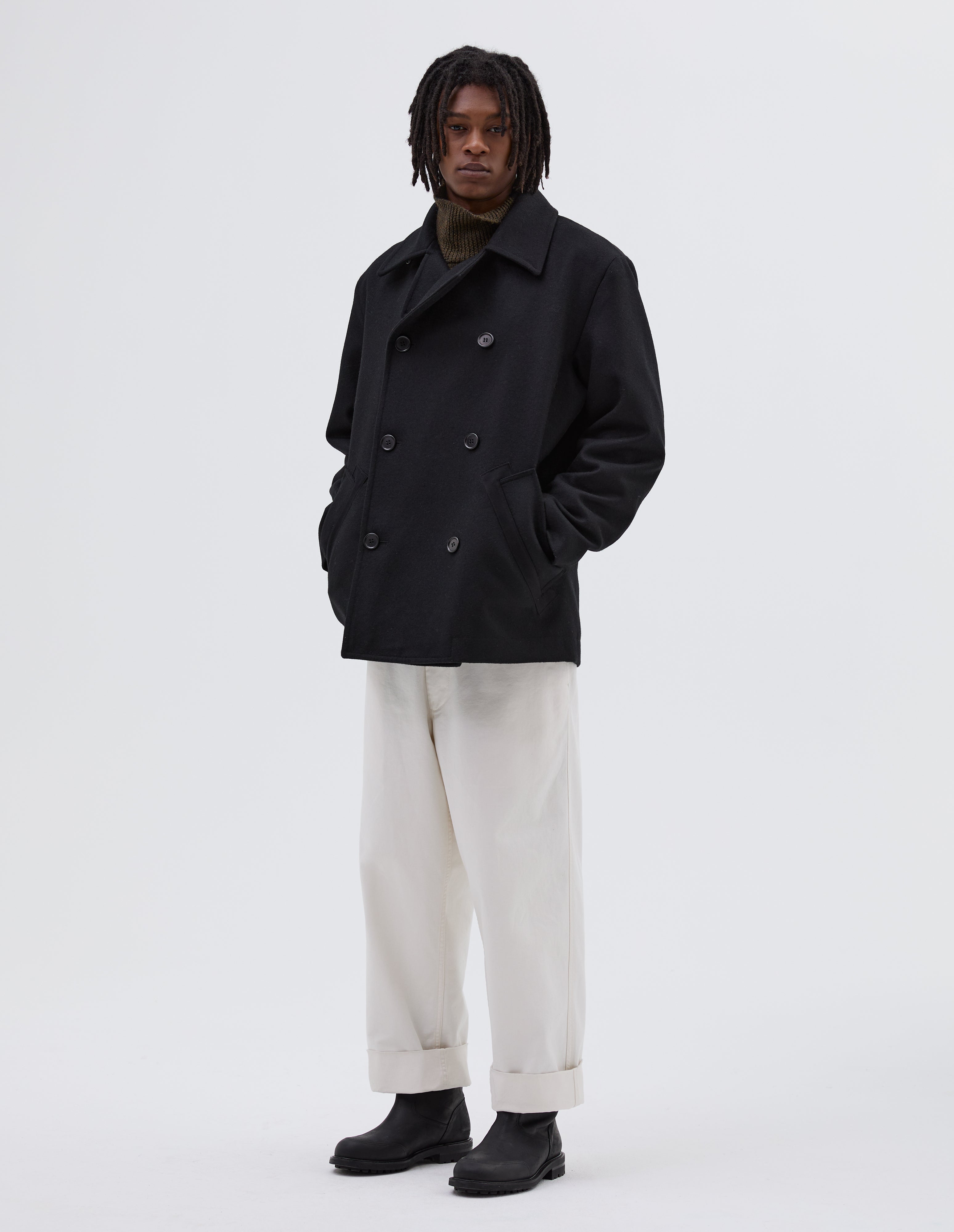 Black coarse wool Melton pea coat | MHL. by Margaret Howell