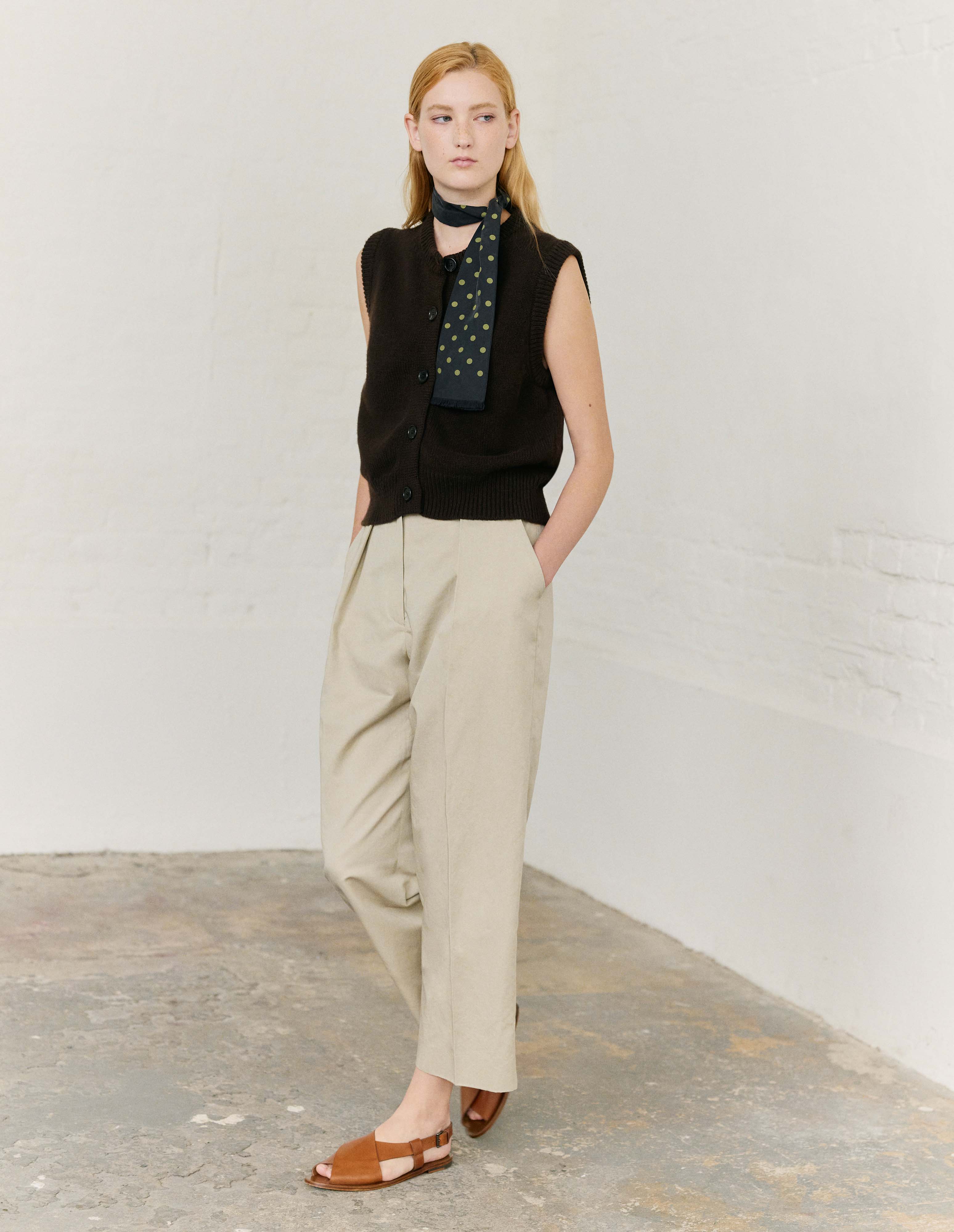 Black and bay leaf silk Polka Dot Tie Scarf | Margaret Howell