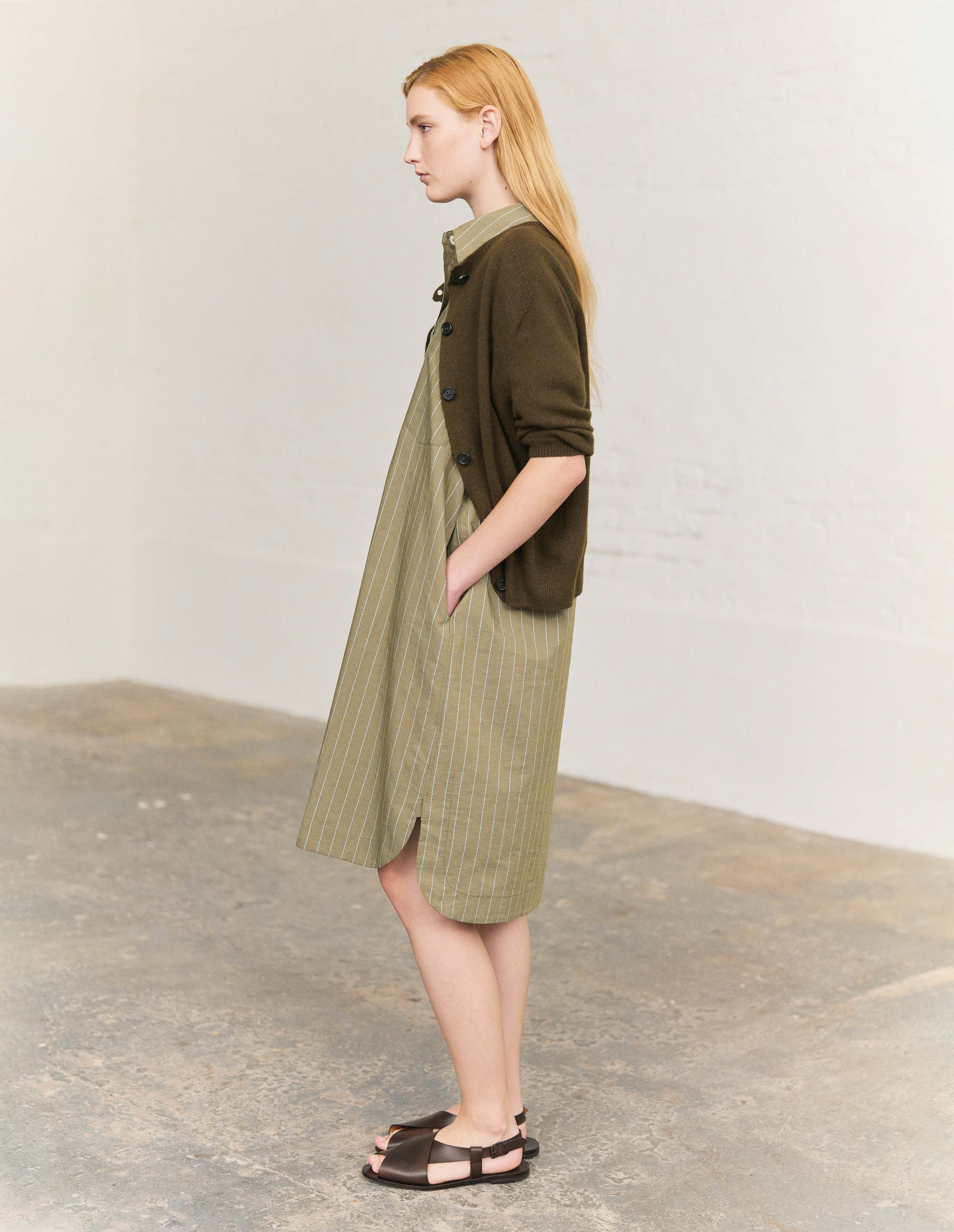 Green and blue cotton silk Short Sleeve Shirt Dress | Margaret Howell Green and blue cotton silk Short Sleeve Shirt Dress | Margaret Howell
