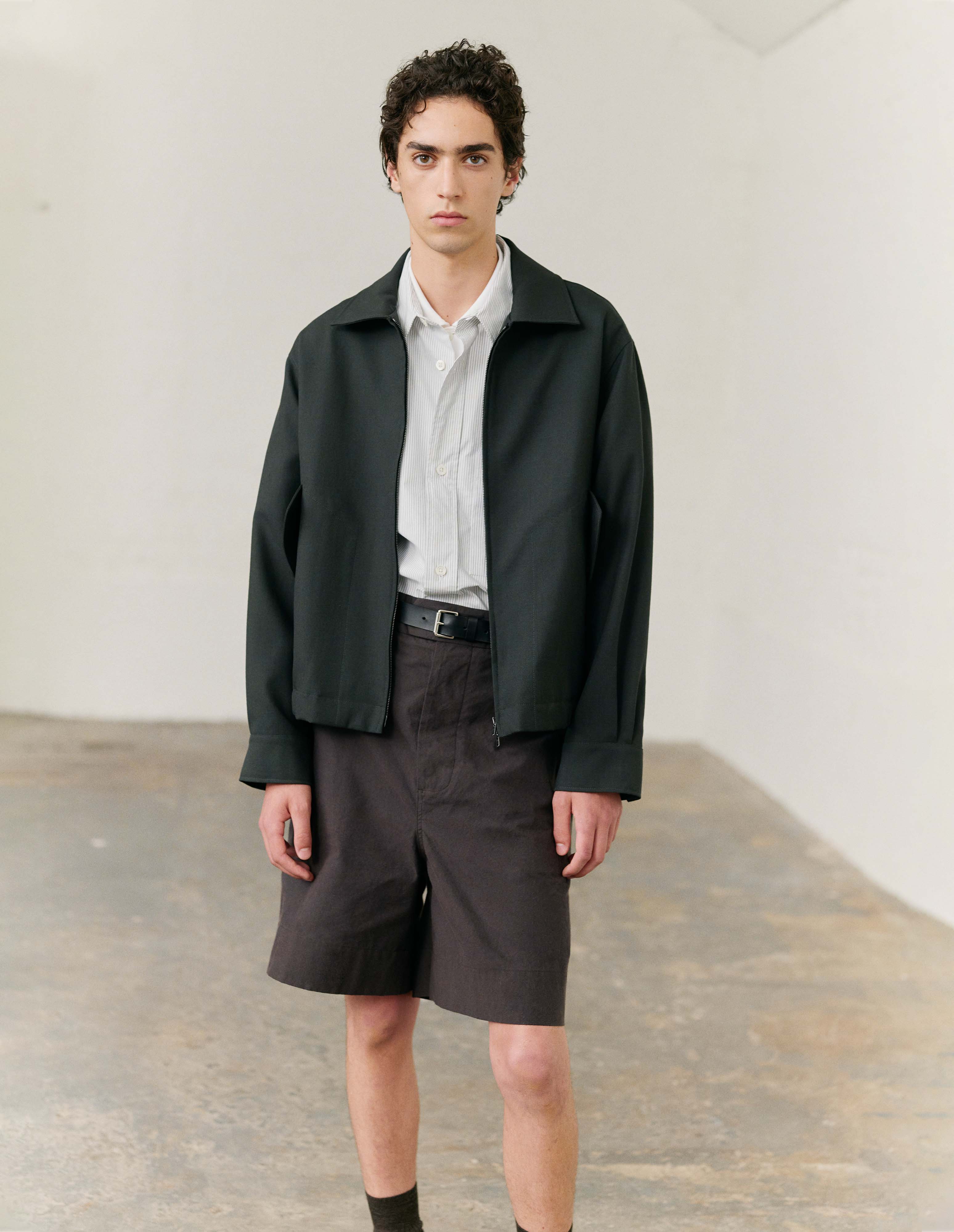 Pewter double twisted wool Zip Through Bomber Jacket | Margaret Howell