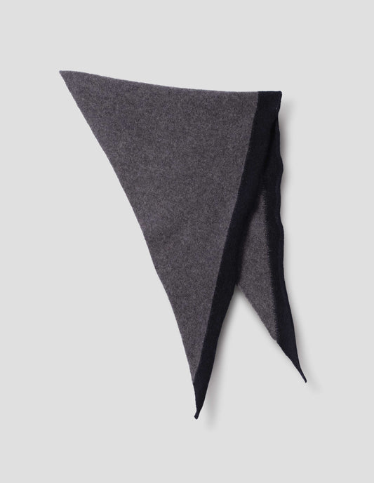 Grey wool scout scarf with dark navy wool trim, alternate flat lay view of scarf folded in half.