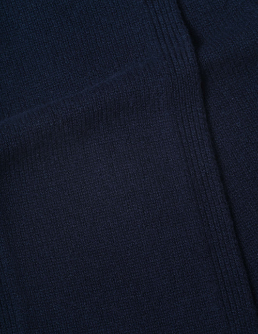 Dark navy blue knitted cashmere scarf, fabric swatch.