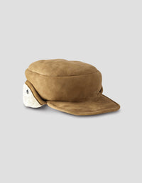 PRESS STUD SHEARLING CAP | CURLY MERINO SHEARLING | TAN / ECRU