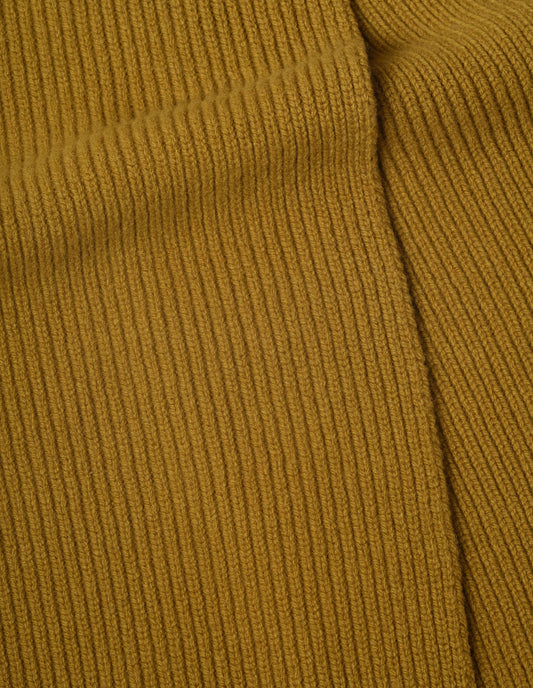 Yellow rib knitted merino wool scarf, fabric swatch.