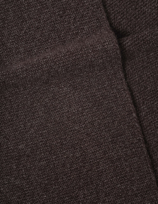 Brown textured knitted yak, wool and cashmere scarf, fabric swatch.