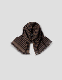 FINE GINGHAM SCARF | LAMBSWOOL | BROWN / DARK NAVY