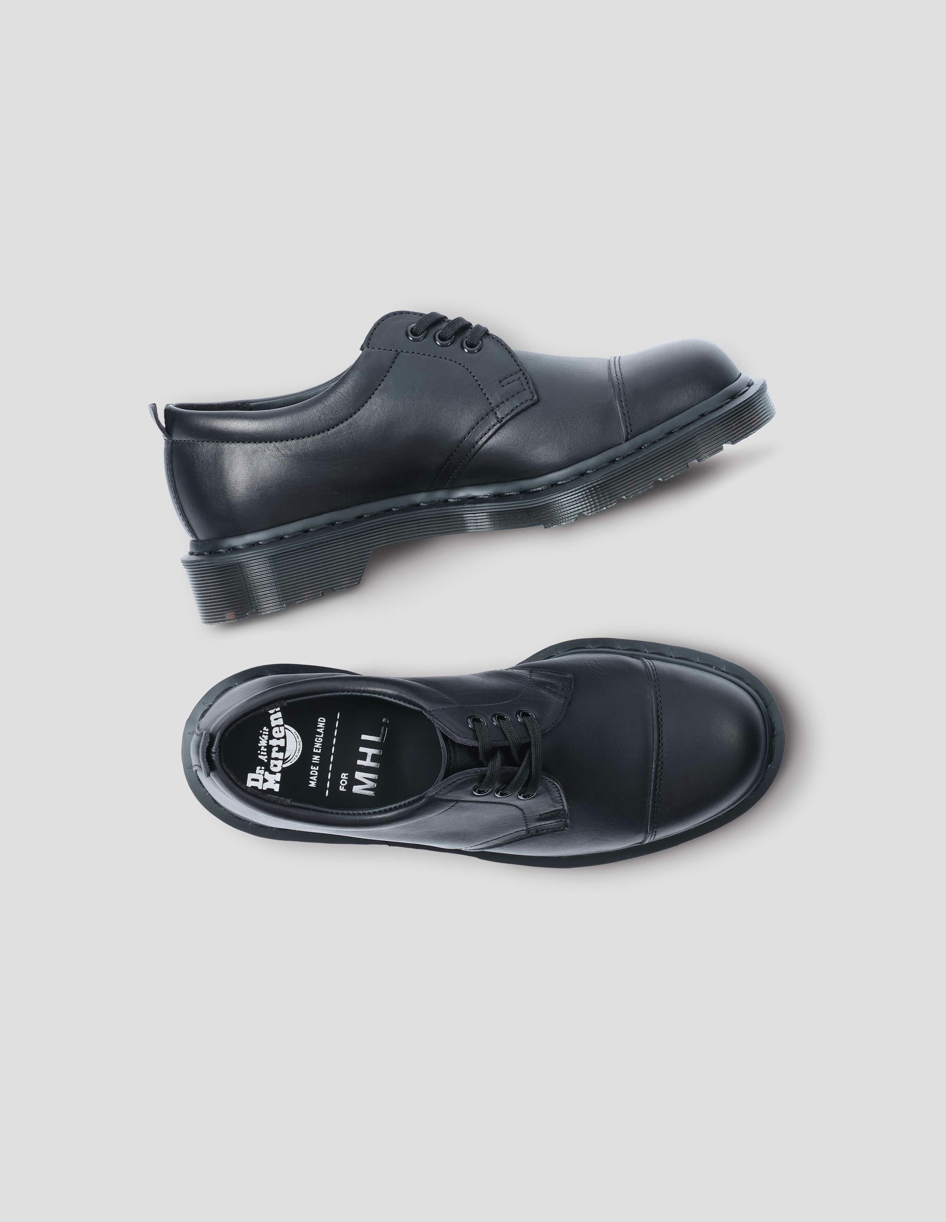 Black grained oiled leather 1461 3 Eye Shoes | MHL. by Margaret Howell