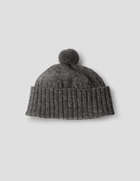MHL. DEEP RIB BOBBLE HAT | REAL SHETLAND WOOL | GREY