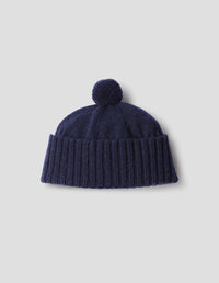MHL. DEEP RIB BOBBLE HAT | REAL SHETLAND WOOL | NAVY