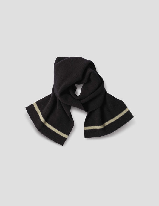 Black with an off white stripe scarf, front flat lay view.