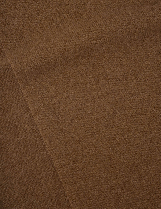 Brown with a black stripe lambswool scarf, fabric swatch.