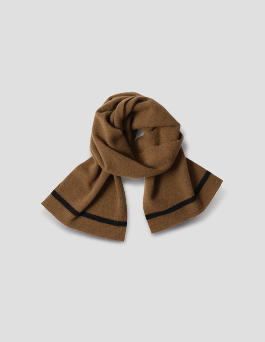 Brown with a black stripe scarf, front flat lay view.