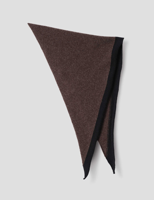 Brown wool scout scarf with black wool trim, alternate flat lay view of scarf folded in half.
